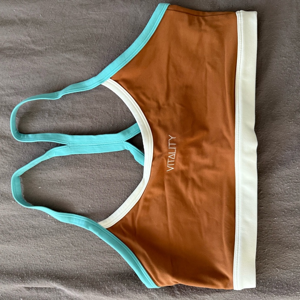 Vitality Women's Colorblock Sports Bra - Brown and Cream
